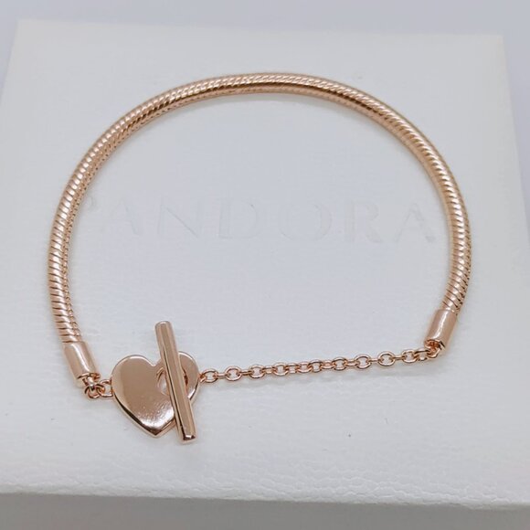 Pandora Moments Heart T-Bar Snake Chain Bracelet, Gold-Plated - Picture 8 of 9